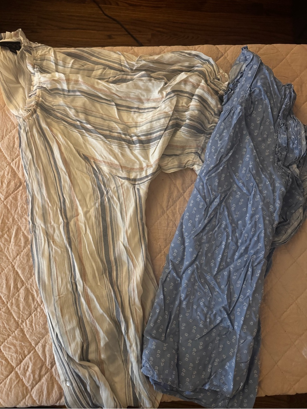 Women's Lightweight Blue Floral Blouse and Neutral Striped Blouse Set of 2 tops